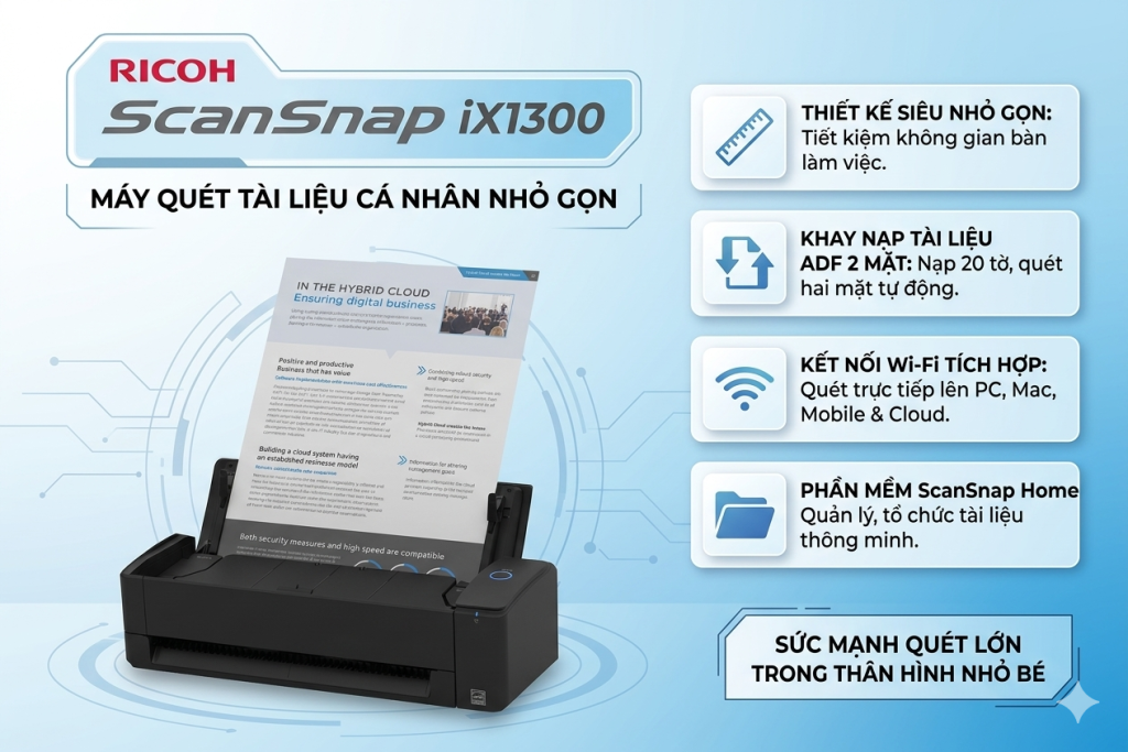 Ricoh iX1300: Máy scan nhỏ gọn, đa năng cho văn phòng hiện đại