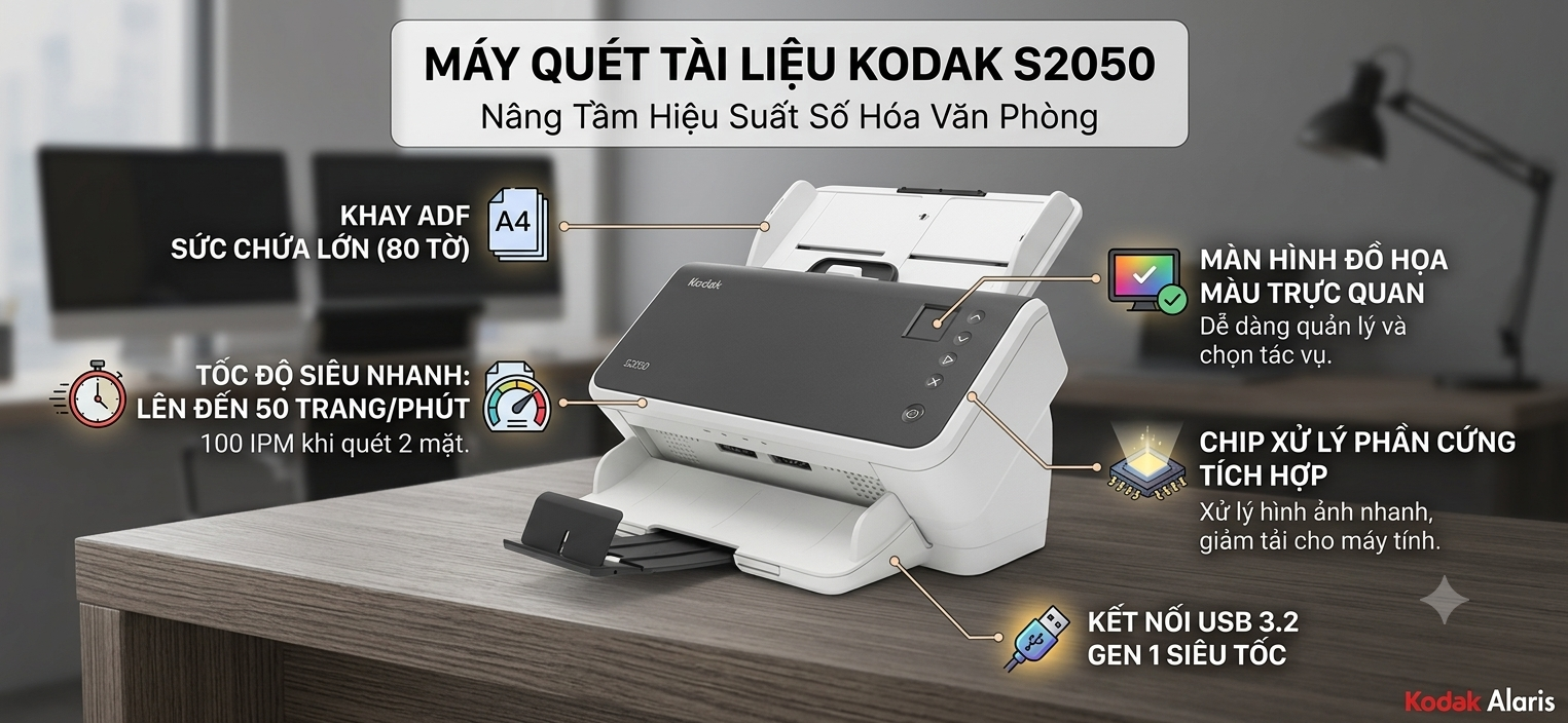 Kodak S2050: Máy scan tài liệu siêu tốc 50 trang/phút